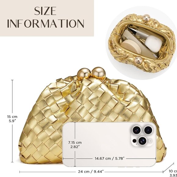 Dressy Woven Clutch Purses for Women Evening Wedding Formal Occasion,Dumpling Cr - Picture 6 of 7